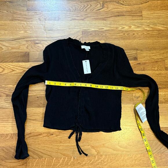 Topshop Women’s 6 Black Lace up Textured Smocked Long Sleeve V-neck shirt Goth - Picture 3 of 10